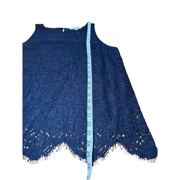 Ann Taylor Loft Navy Lace Overlay Sleeveless Top Tank Large - Picture 9 of 9